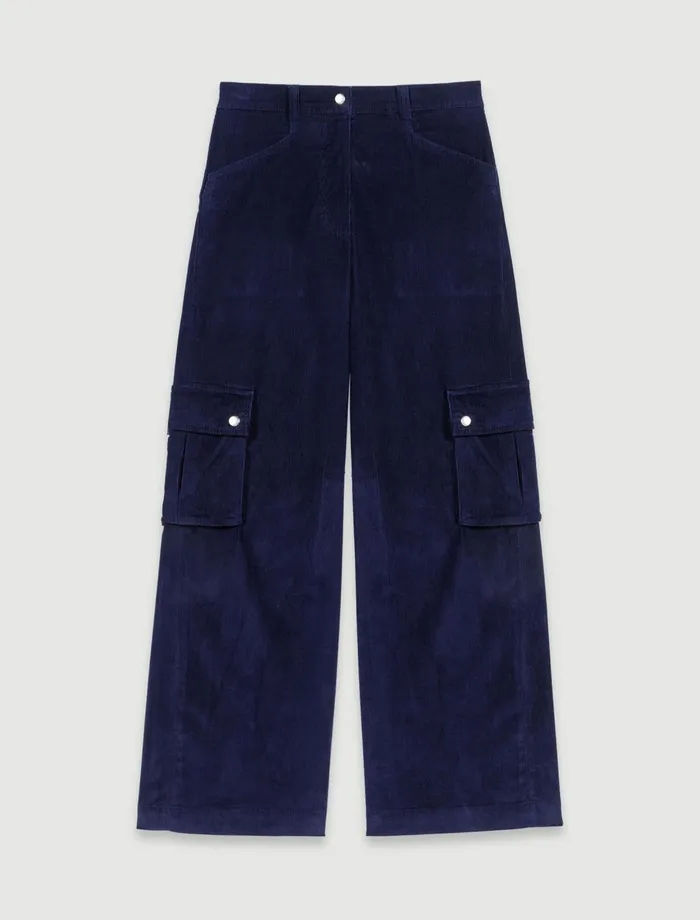 Pants and Jeans Women Maje Velour Cargo Trousers Navy