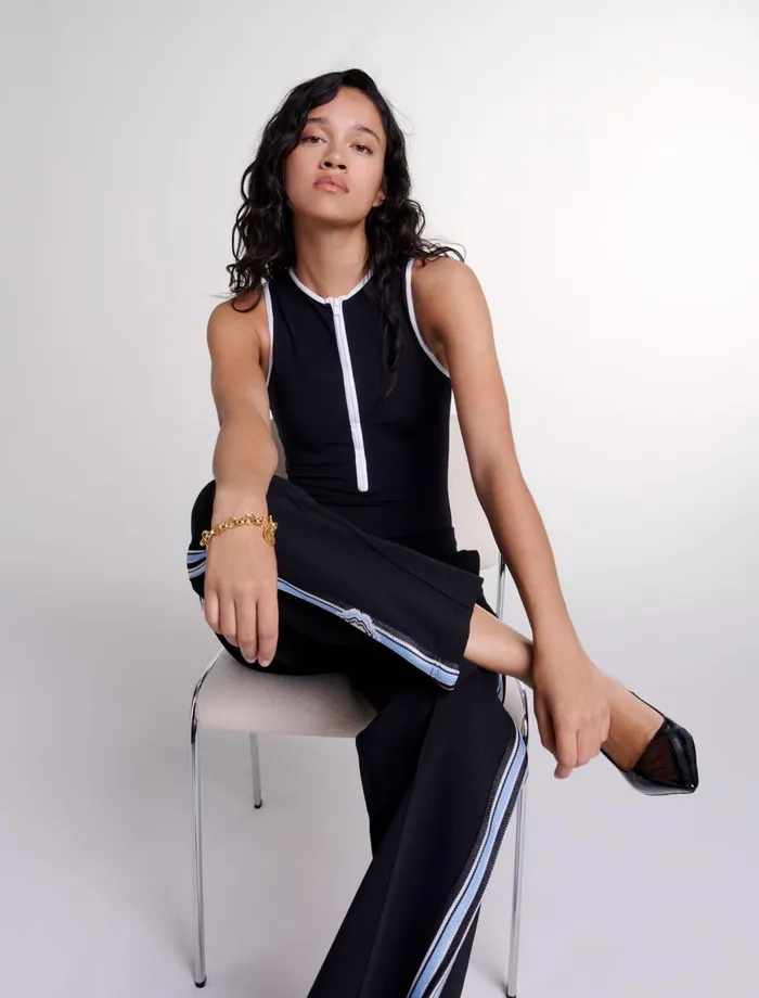 Pants and Jeans Women Maje WideLeg Striped Jogging Bottoms Black
