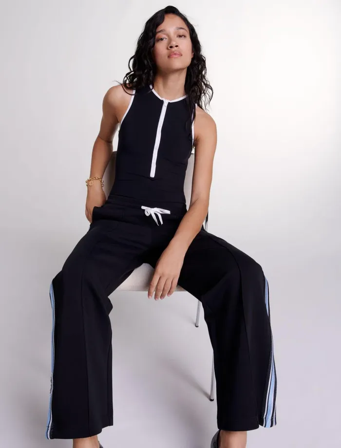Pants and Jeans Women Maje WideLeg Striped Jogging Bottoms Black