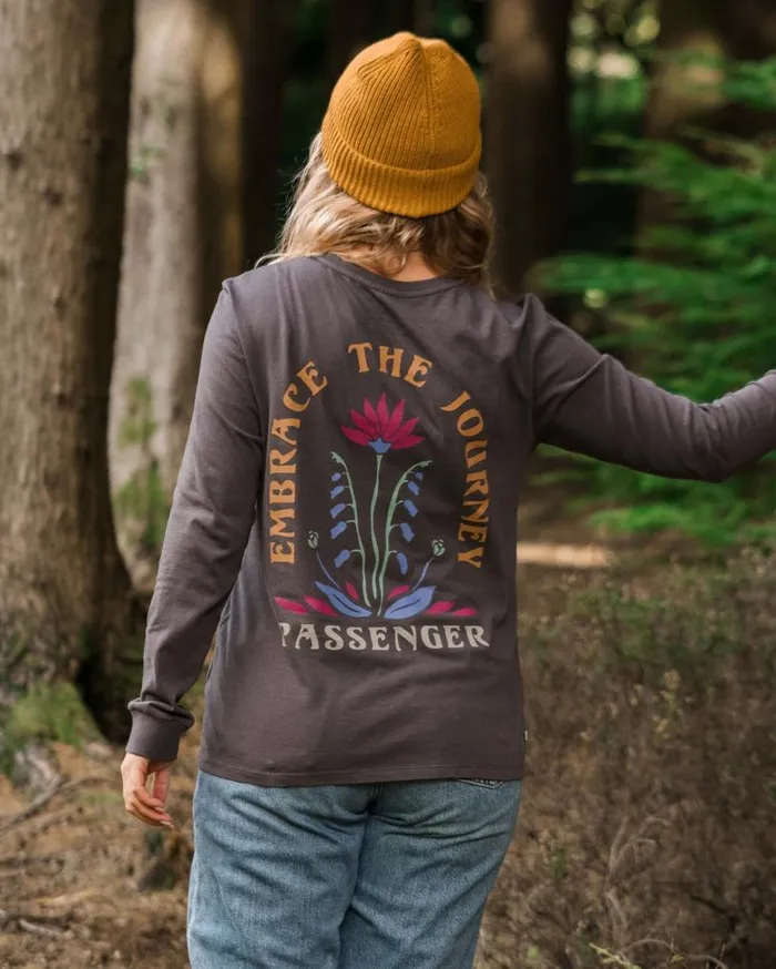 Passenger Clothing Bud Recycled Cotton Ls TShirt Charcoal Women Tops and TShirts