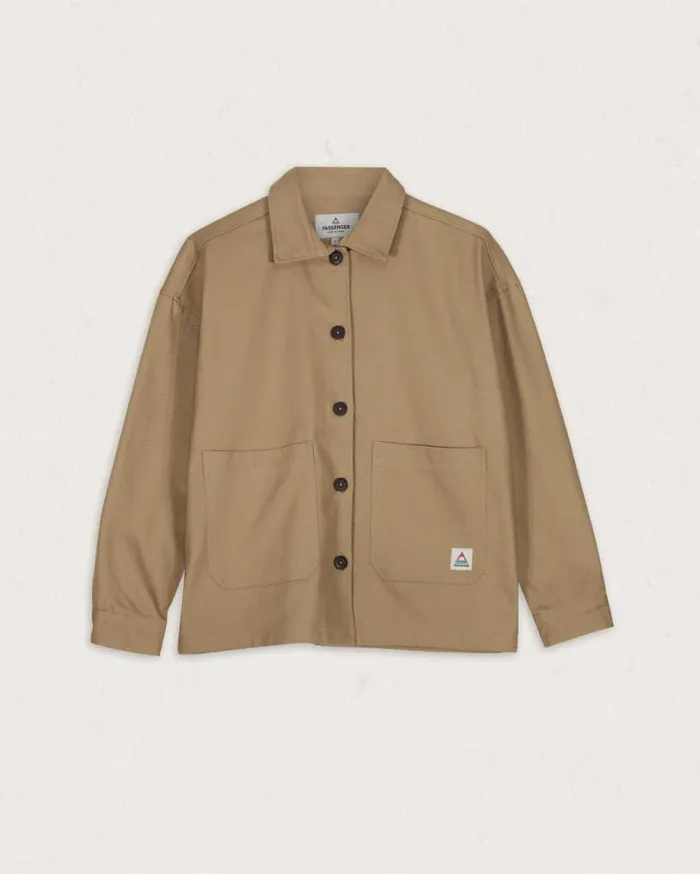 Passenger Clothing Forrest Organic Cotton Oversized Twill Overshirt Biscuit Women Shirts