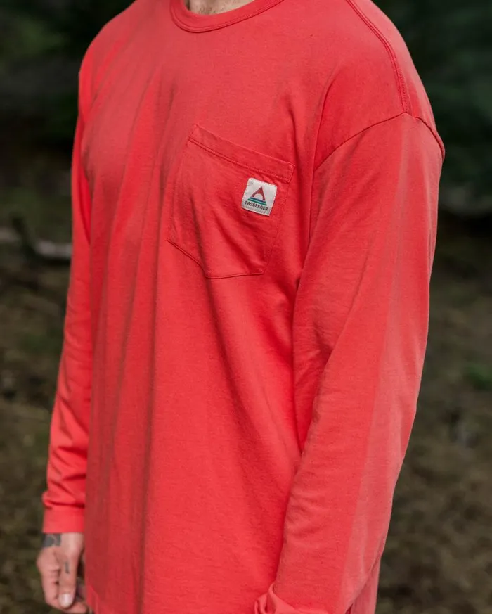 Passenger Clothing Heritage Recycled Relaxed Fit LS TShirt Cardinal Men TShirts and Vests