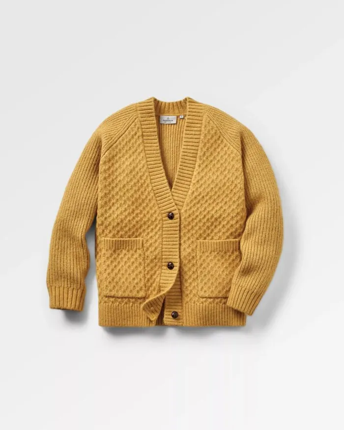 Passenger Clothing Homey Recycled Knitted Cable Cardigan Mustard Gold Women Knitwear