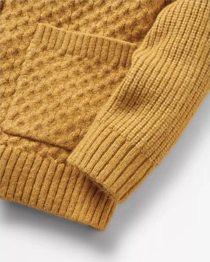 Passenger Clothing Homey Recycled Knitted Cable Cardigan Mustard Gold Women Knitwear
