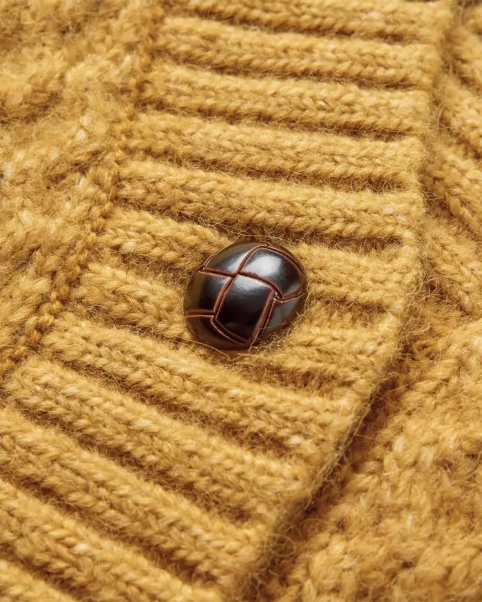 Passenger Clothing Homey Recycled Knitted Cable Cardigan Mustard Gold Women Knitwear