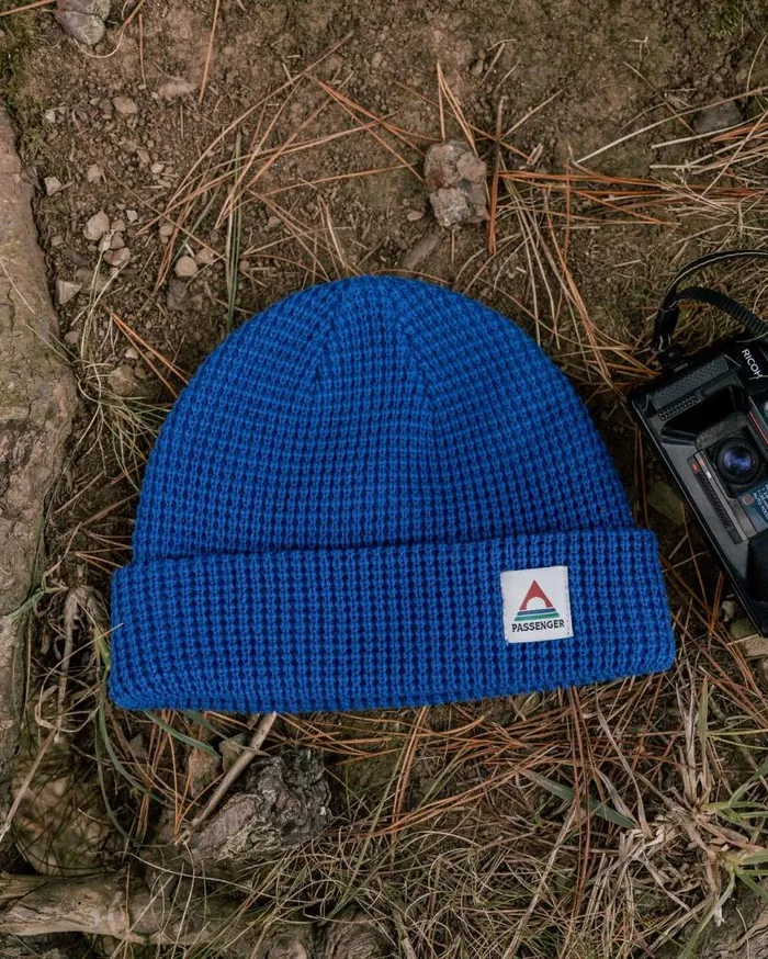 Passenger Clothing Moss Double Layer Recycled Waffle Beanie True Blue WomenMen Beanies
