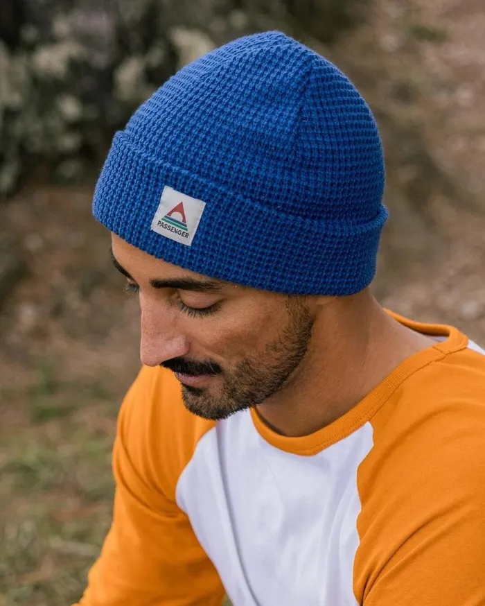 Passenger Clothing Moss Double Layer Recycled Waffle Beanie True Blue WomenMen Beanies