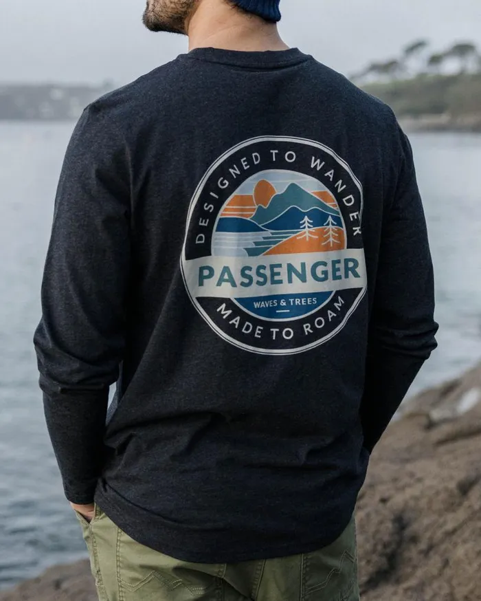 Passenger Clothing Odyssey Recycled Cotton LS TShirt Ebony Marl Men TShirts and Vests