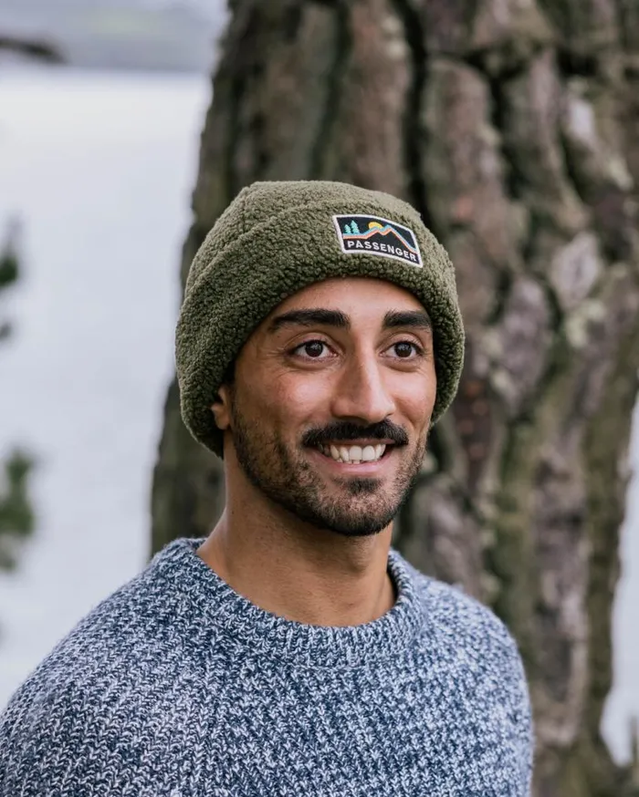 Passenger Clothing Peak Recycled Sherpa Beanie Khaki WomenMen Beanies