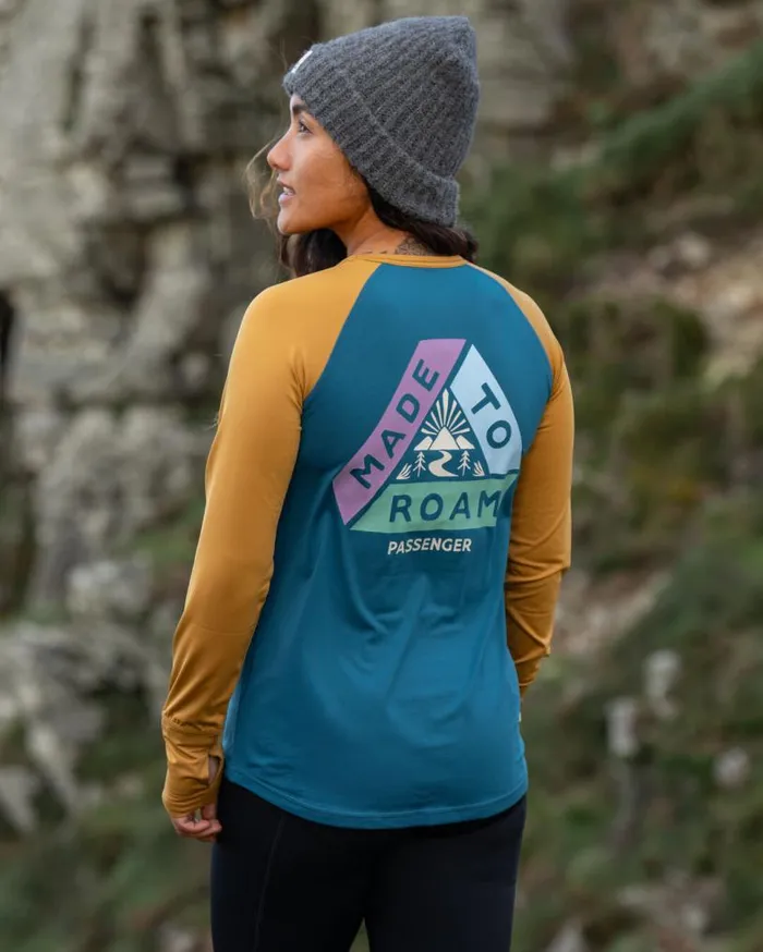 Passenger Clothing River Recycled Active LS TShirt Dusty Ochre Corsair Blue Women Activewear