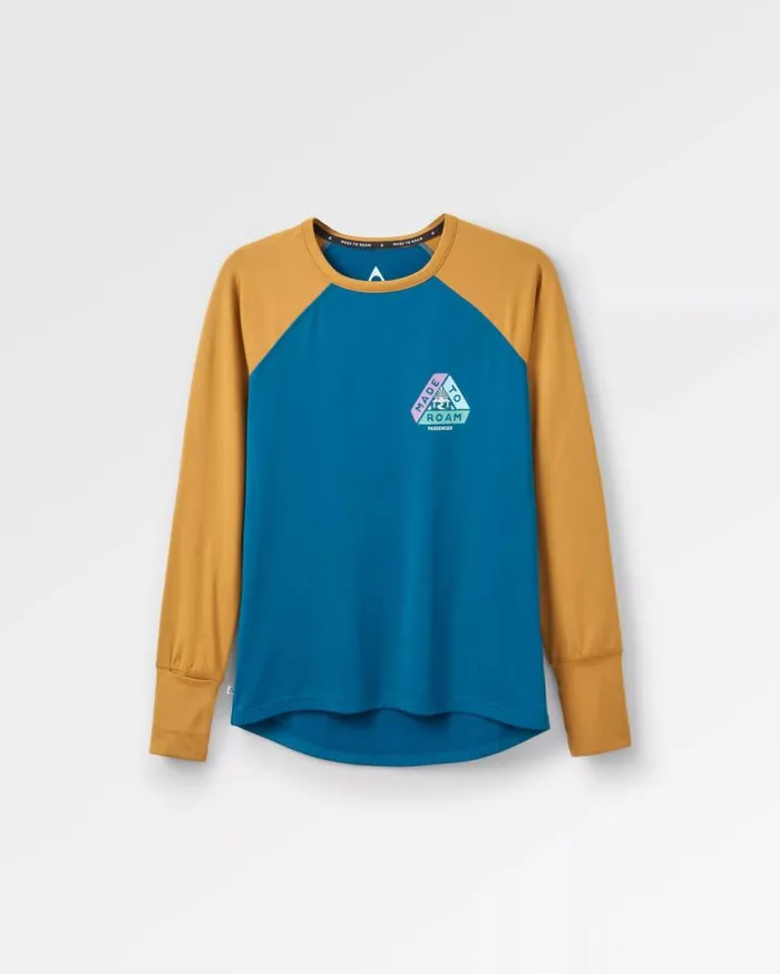 Passenger Clothing River Recycled Active LS TShirt Dusty Ochre Corsair Blue Women Activewear