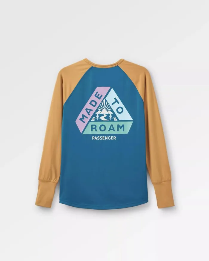 Passenger Clothing River Recycled Active LS TShirt Dusty Ochre Corsair Blue Women Activewear