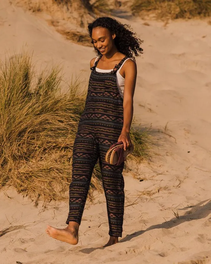 Passenger Clothing Serenity Organic Cotton Dungarees Black Geo Pattern Women Dungarees and Trousers