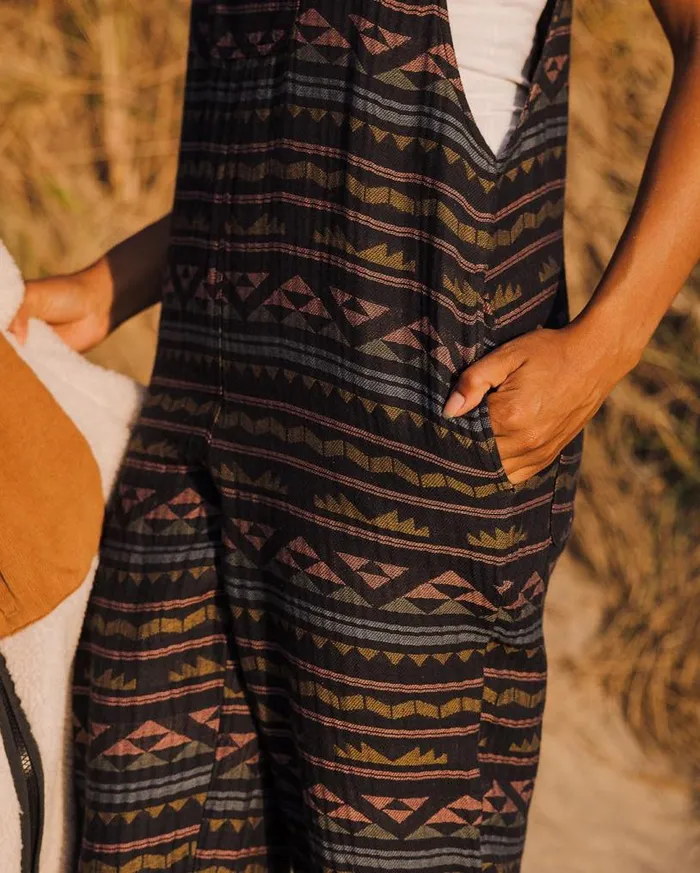 Passenger Clothing Serenity Organic Cotton Dungarees Black Geo Pattern Women Dungarees and Trousers