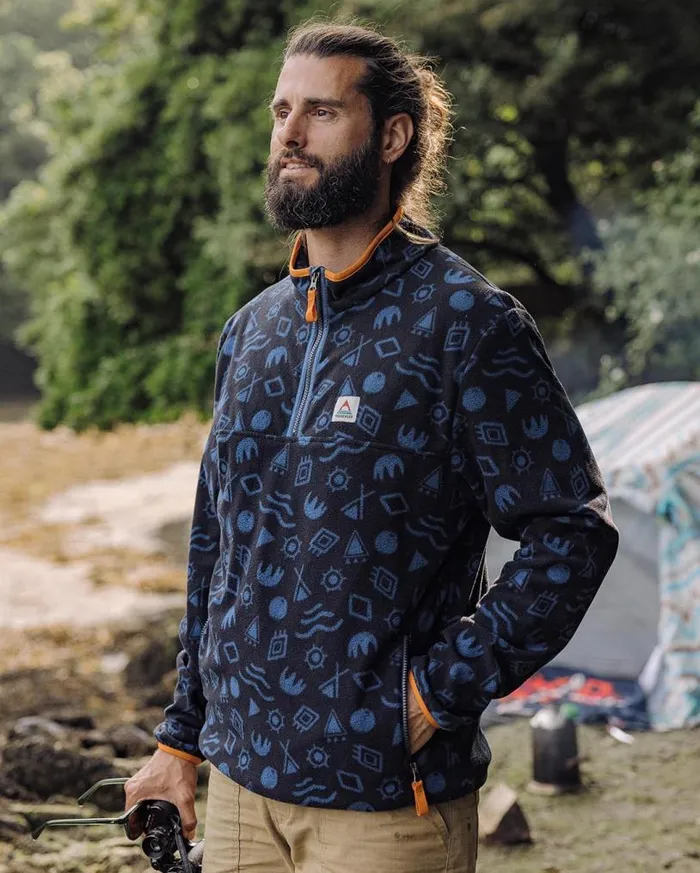 Passenger Clothing Set Off Recycled Polar 14 Zip Fleece Abstract Deep Navy Men Fleece