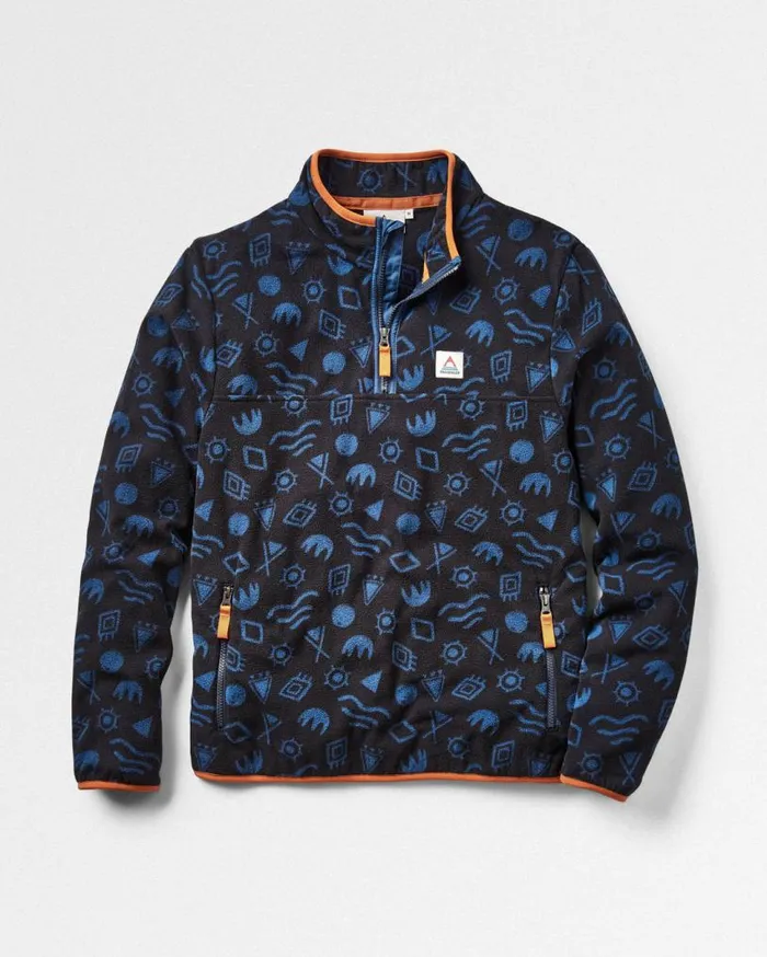 Passenger Clothing Set Off Recycled Polar 14 Zip Fleece Abstract Deep Navy Men Fleece