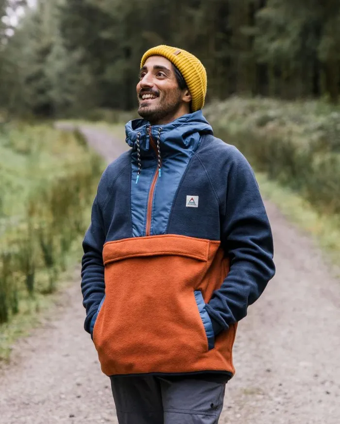 Passenger Clothing Woodland Hooded 12 Zip Polar Fleece Deep Navybaked Clay Men Fleece