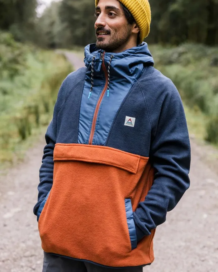 Passenger Clothing Woodland Hooded 12 Zip Polar Fleece Deep Navybaked Clay Men Fleece