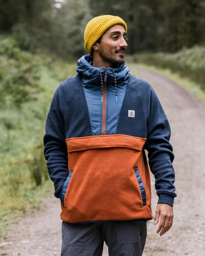 Passenger Clothing Woodland Hooded 12 Zip Polar Fleece Deep Navybaked Clay Men Fleece