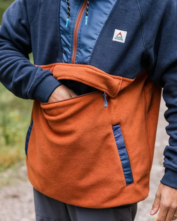Passenger Clothing Woodland Hooded 12 Zip Polar Fleece Deep Navybaked Clay Men Fleece