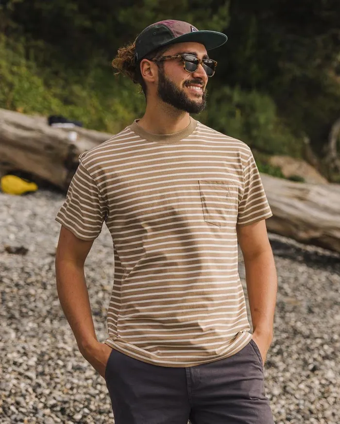 Passenger Clothing Zen Recycled Relaxed Fit TShirt Toffee Stripe Men TShirts and Vests