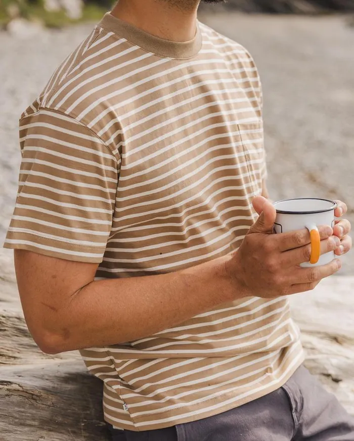 Passenger Clothing Zen Recycled Relaxed Fit TShirt Toffee Stripe Men TShirts and Vests