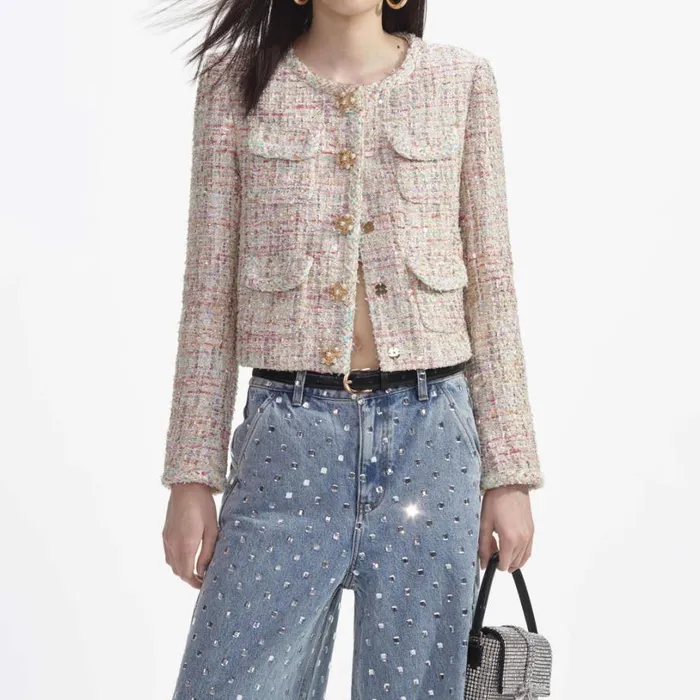 Pastel Boucle Boxy Jacket Women Self Portrait Outerwear Pastel Boucle Boxy Jacket Women Self Portrait Outerwear
