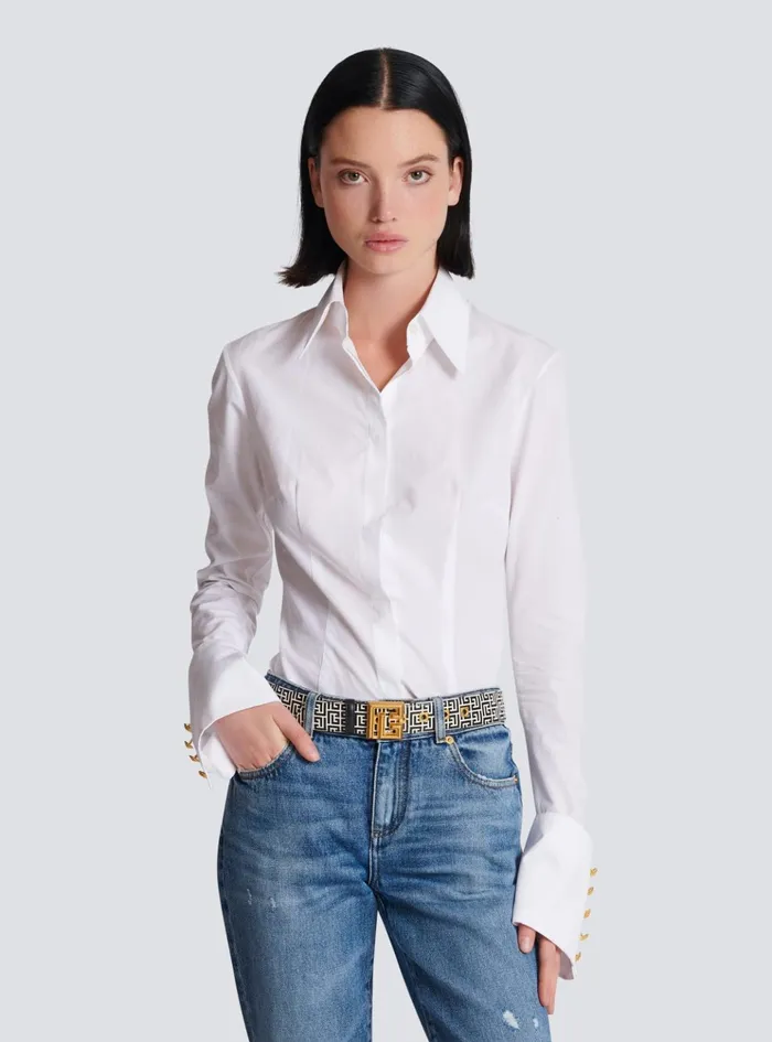 PB Belt In Monogrammed Embossed Calfskin Black Women Balmain Belts