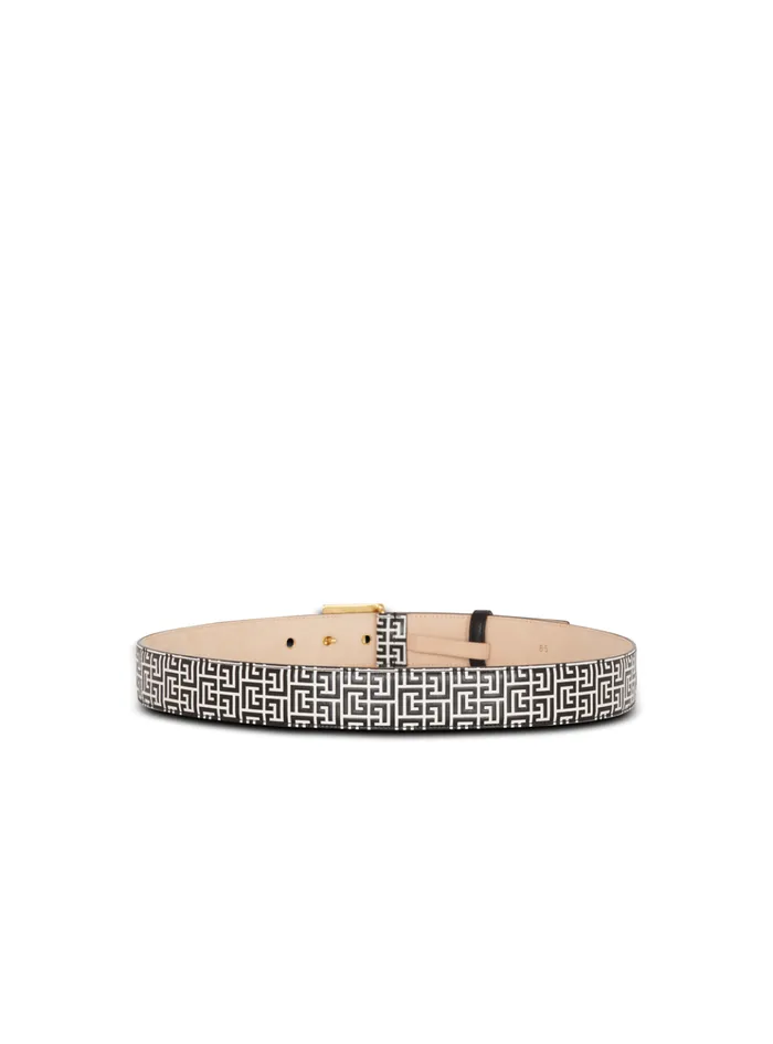 PB Belt In Monogrammed Embossed Calfskin Black Women Balmain Belts