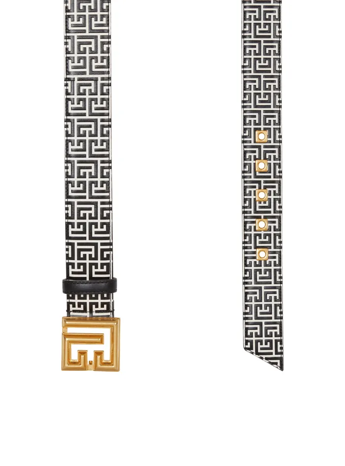 PB Belt In Monogrammed Embossed Calfskin Black Women Balmain Belts