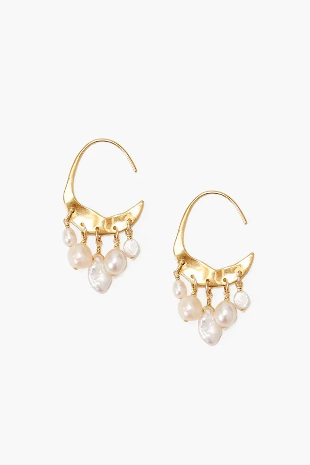 Petite Crescent White Pearl And Gold Hoop Earrings Women Chan Luu Earrings