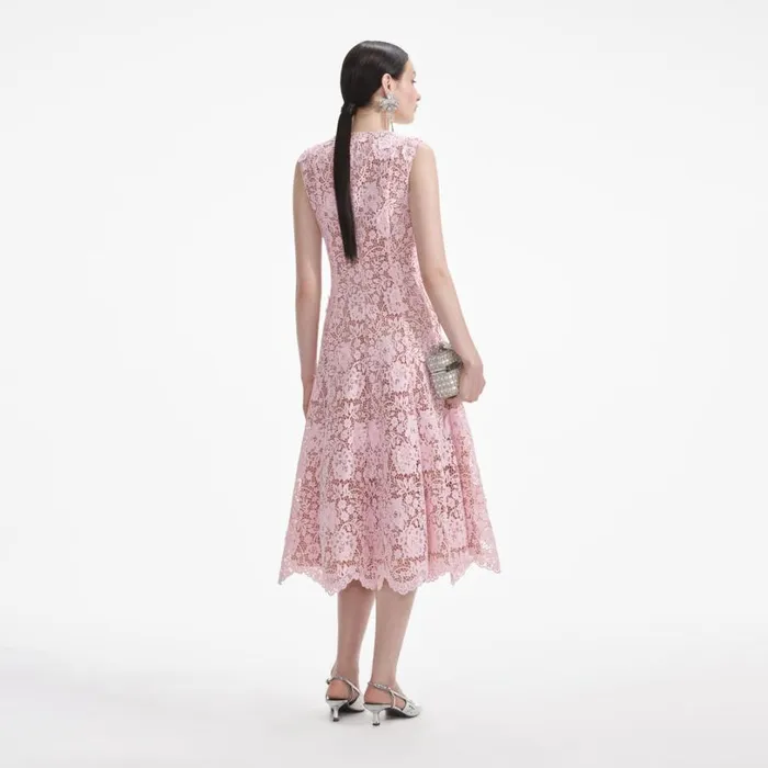 Pink Flower Lace Midi Dress Women Self Portrait Dresses