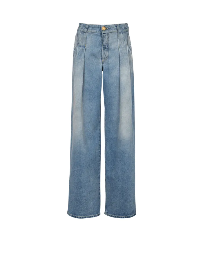 Pleated Denim Jeans Blue Women Balmain Denim