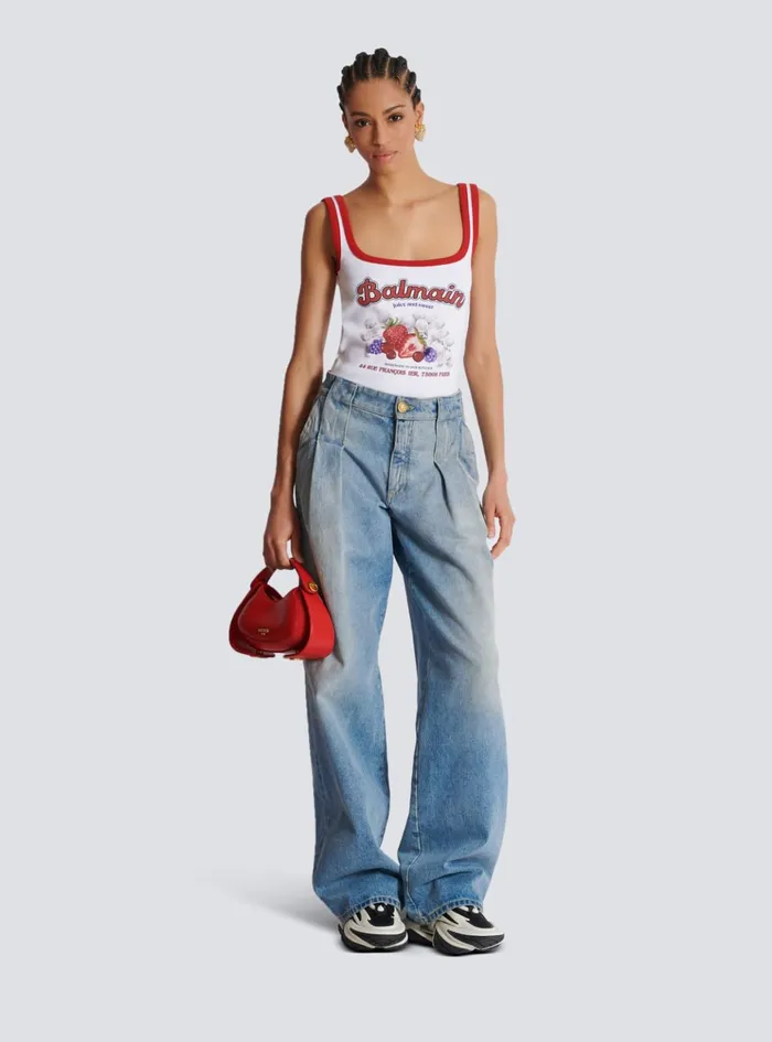Pleated Denim Jeans Blue Women Balmain Denim