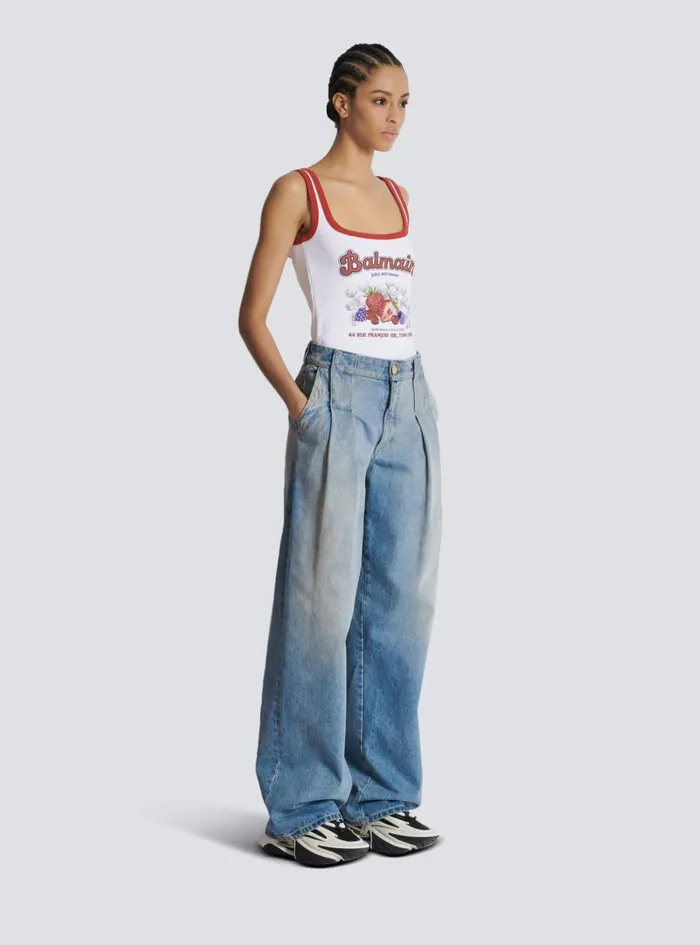 Pleated Denim Jeans Blue Women Balmain Denim
