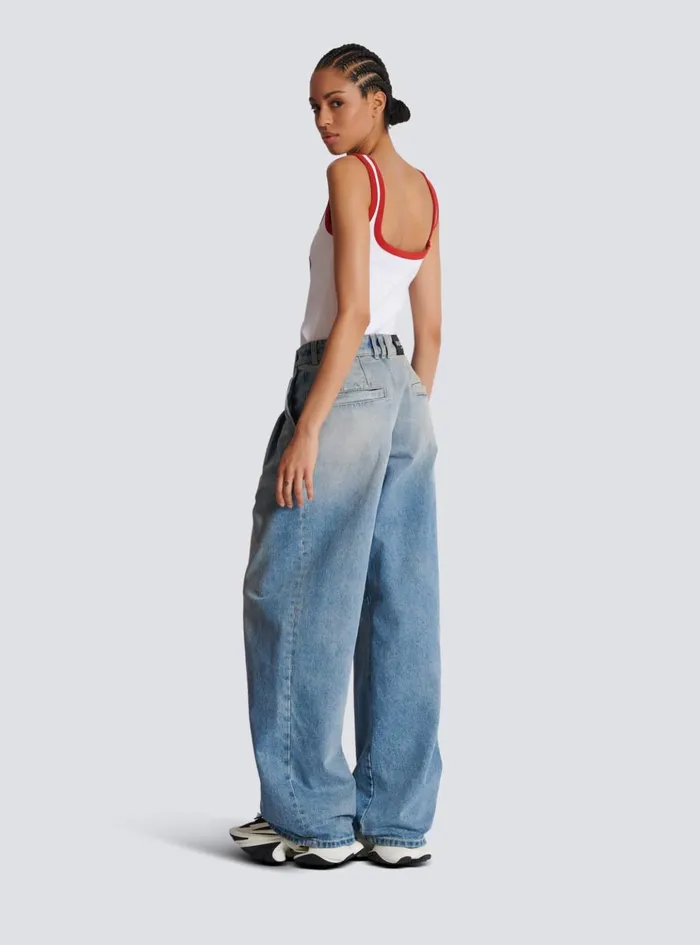 Pleated Denim Jeans Blue Women Balmain Denim