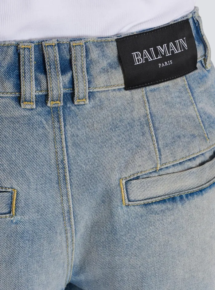 Pleated Denim Jeans Blue Women Balmain Denim