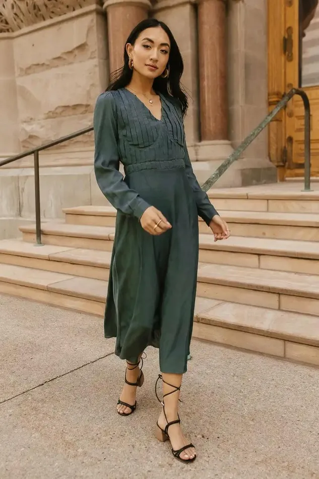 Pleated Underwire Midi Dress Teal Women Bohme Dresses