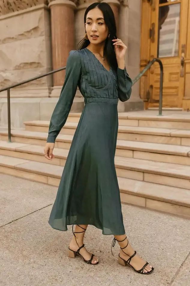 Pleated Underwire Midi Dress Teal Women Bohme Dresses