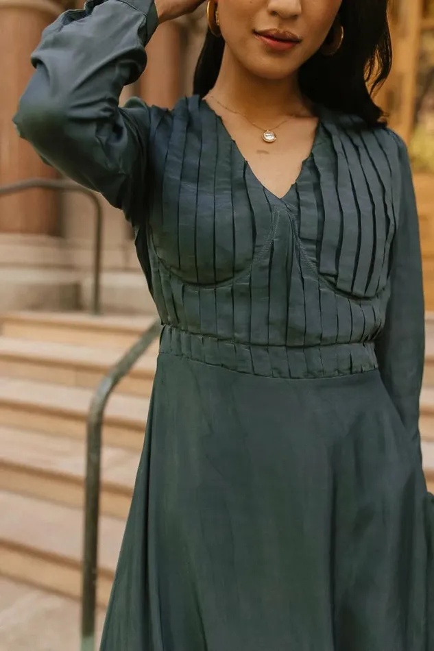 Pleated Underwire Midi Dress Teal Women Bohme Dresses
