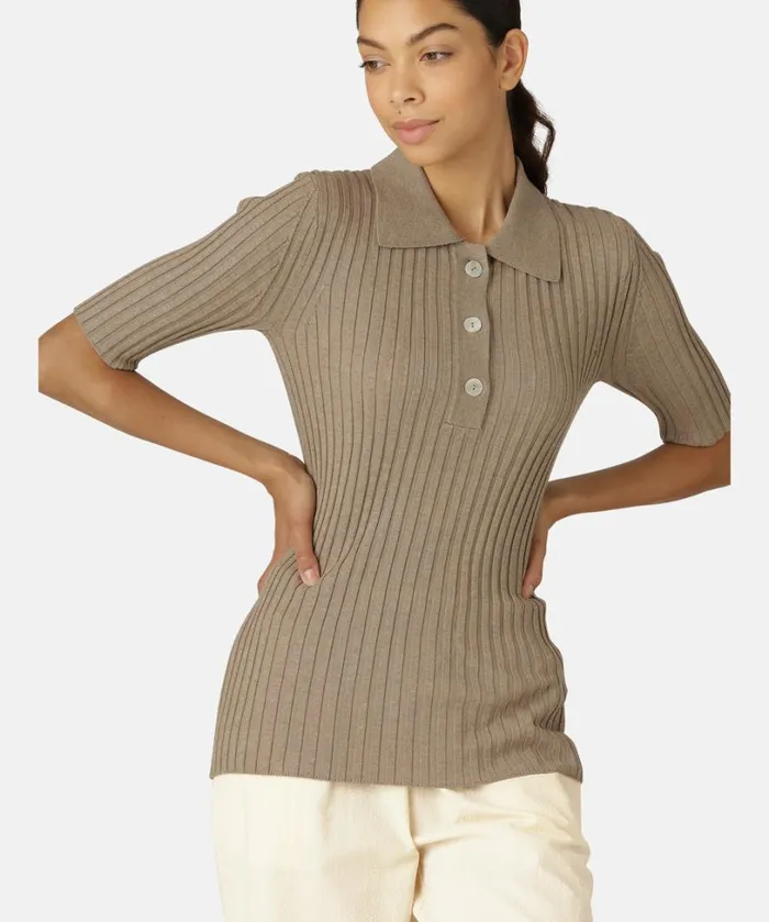 Polo 8211 Bleached Sand Clothing Ilse Jacobsen Knitwear Polo 8211 Bleached Sand Clothing Ilse Jacobsen Knitwear