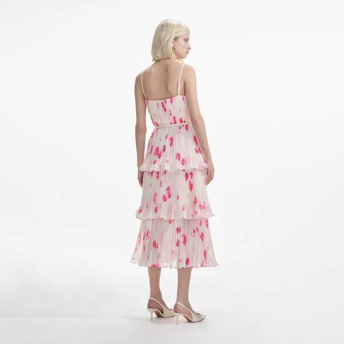 Printed Chiffon Tiered Midi Dress Women Self Portrait Dresses