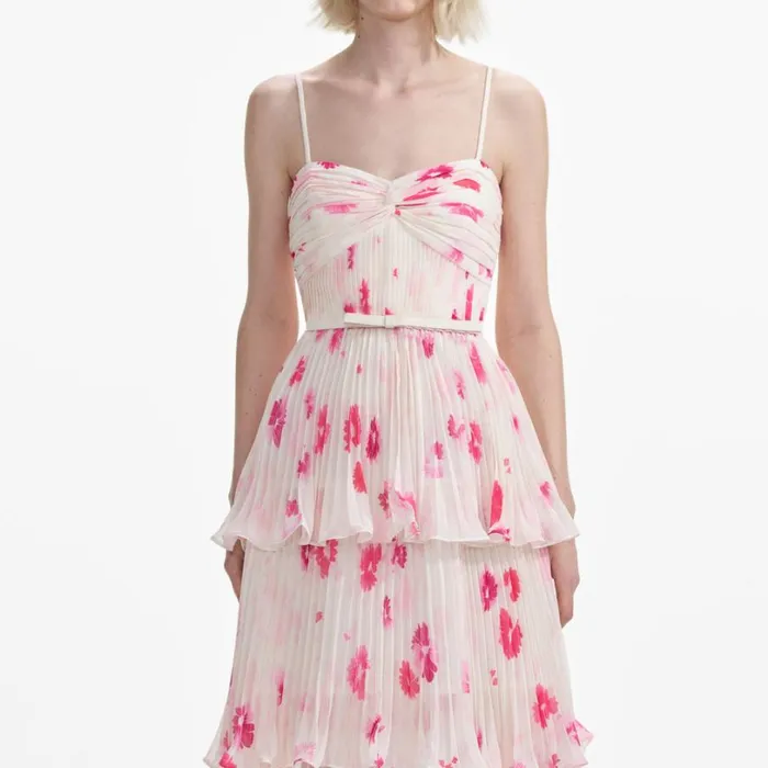 Printed Chiffon Tiered Midi Dress Women Self Portrait Dresses