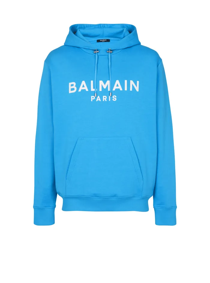 Printed Paris Hoodie Blue Men Balmain Sweatshirts