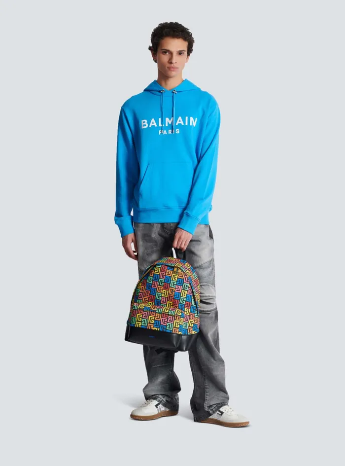 Printed Paris Hoodie Blue Men Balmain Sweatshirts