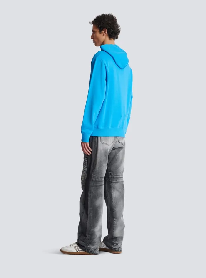 Printed Paris Hoodie Blue Men Balmain Sweatshirts