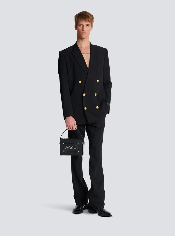 Radio Rubbereffect Leather Bag Black Men Balmain CrossBody Bags