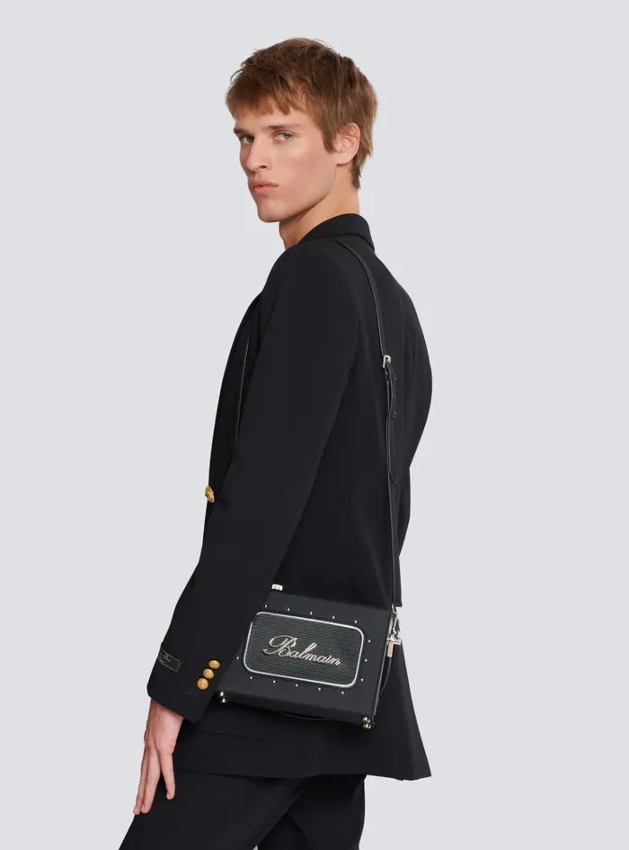 Radio Rubbereffect Leather Bag Black Men Balmain CrossBody Bags