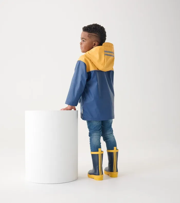 Rainwear Boys Hatley Yellow and Navy ZipUp Rain Jacket