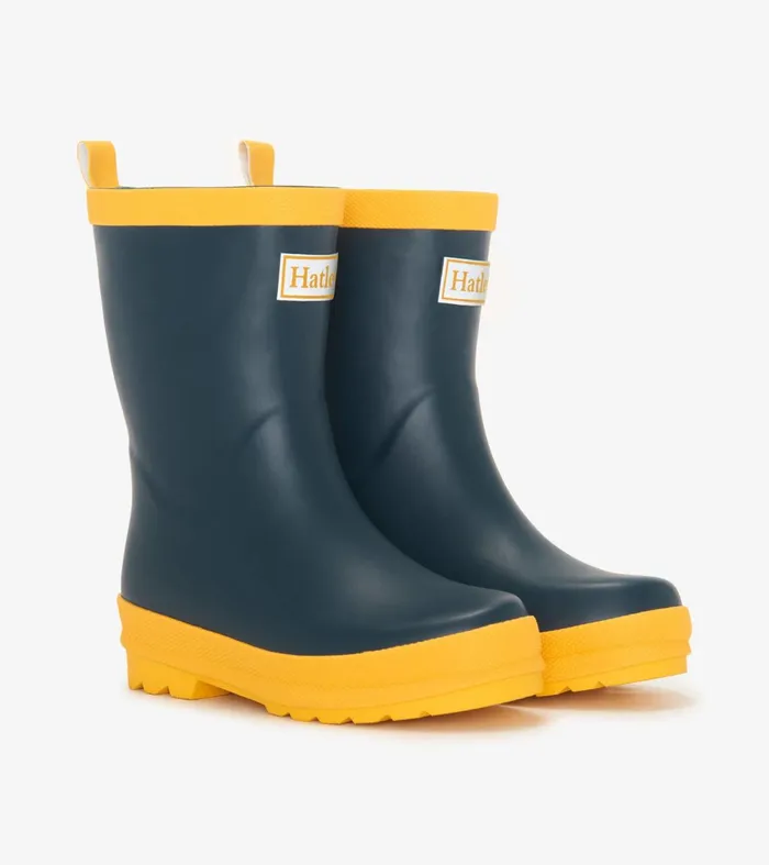 Rainwear GirlsBoysBaby and Toddler Hatley Navy and Yellow Matte Rain Boots